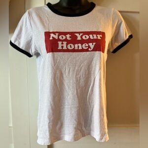 Vintage White Tee with Red Graphic and Black Trim small not your honey